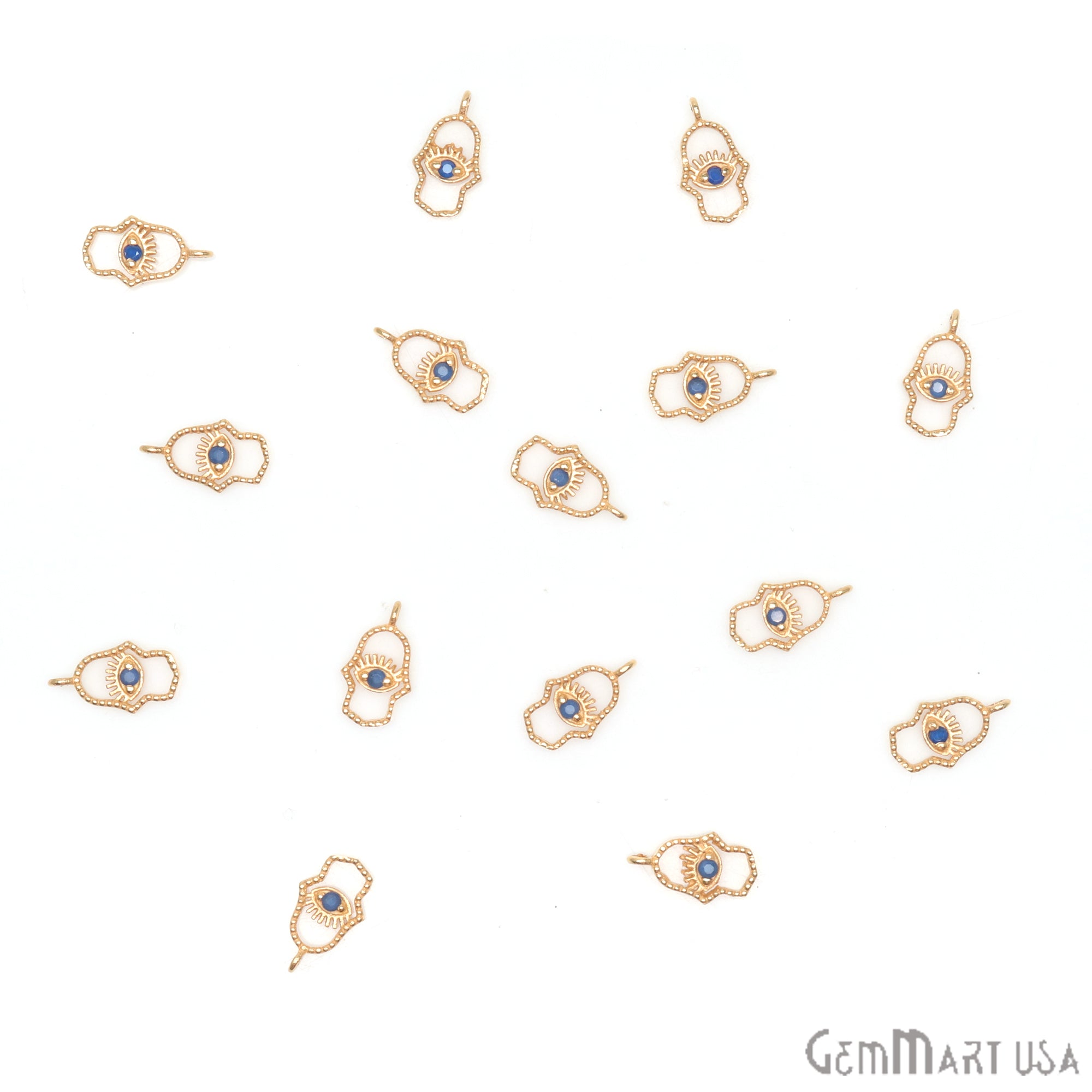 Sapphire Hamsa Evil Eye Charm Necklace 13x7mm Single Bail Pendant