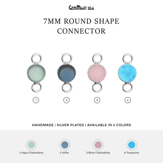 Round Shape 8mm Gemstone Double Big Bail Silver Connector