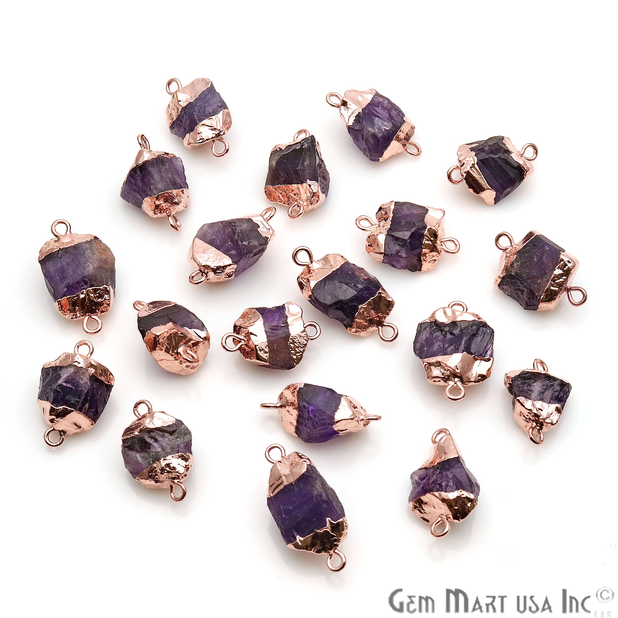 Rough Amethyst Organic 23x12mm Rose Gold Electroplated Pendant Connector - GemMartUSA
