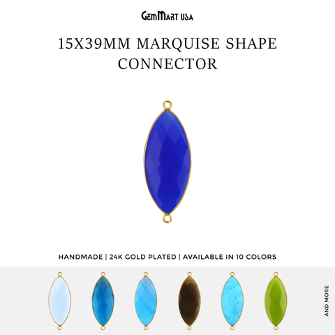 Marquise 15x39mm Double Bail Gold Bezel Gemstone Connector