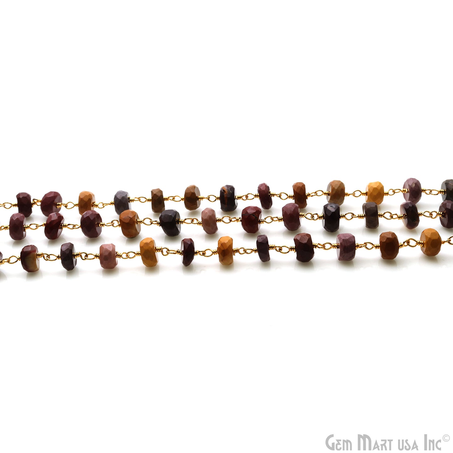 Mookaite Faceted Beads 6-7mm Gold Plated Wire Wrapped Rosary Chain