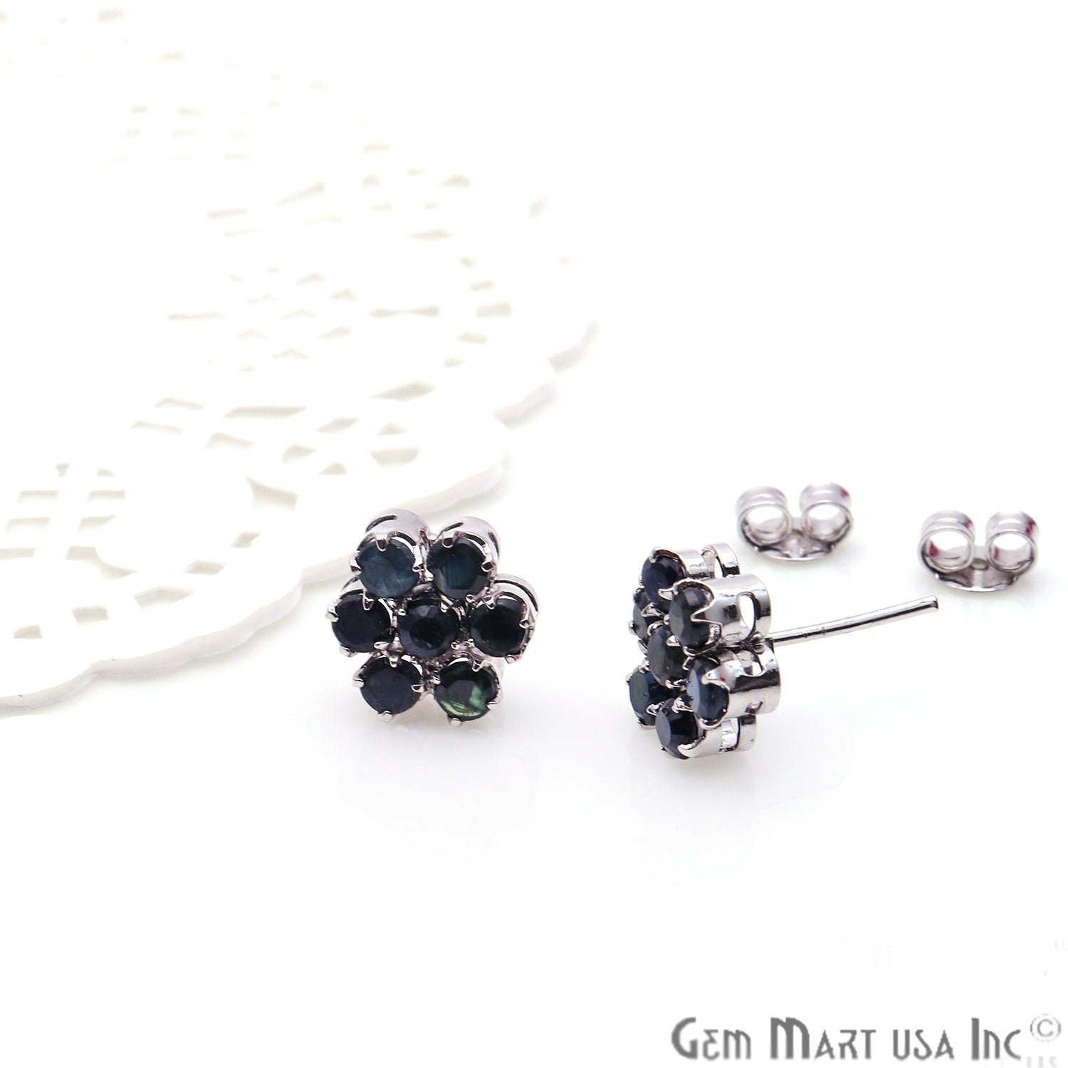 Black Sapphire 10mm Sterling Silver Round Shape Stud Earring - GemMartUSA