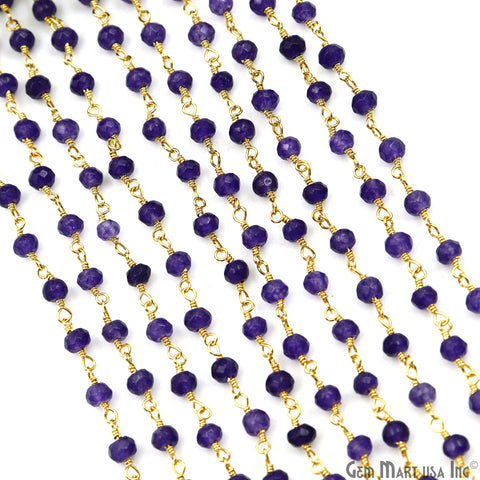 Amethyst Jade Faceted Beads 4mm Gold Plated Gemstone Rosary Chain