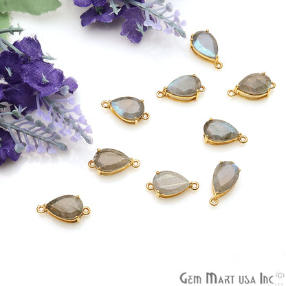 Labradorite Prong Setting Gold Plated Flashy Gemstone Connector - GemMartUSA