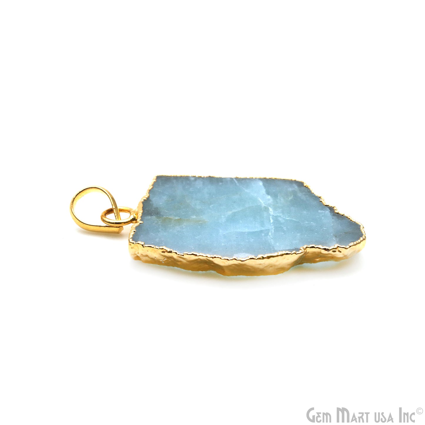 Aquamarine Free Form shape 37x26mm Gold Electroplated Gemstone Single Bail Pendant