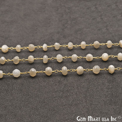 White Monalisa Coated Beads 5-6mm Gold Plated Wire Wrapped Gemstone Rosary Chain - GemMartUSA