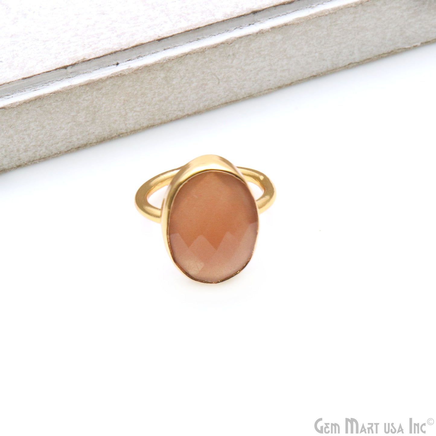 Oval 13x18mm Gemstone Gold Plated Adjustable Ring