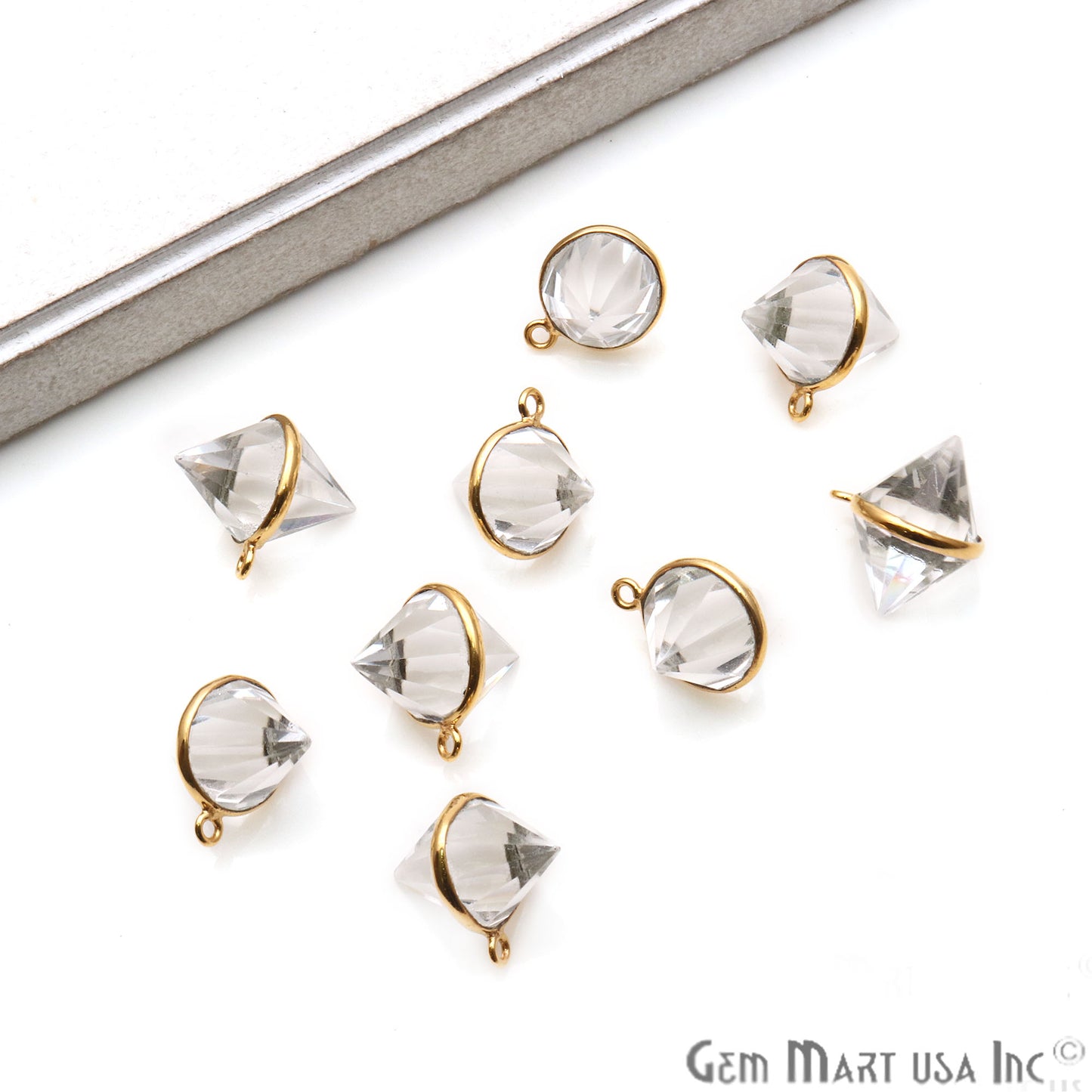 Double Cone Shape 19x16mm Gold Plated Single Bail Gemstone Connector (Pick Gemstone) - GemMartUSA