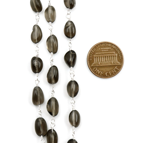 Smoky Topaz Tumble Beads 8x5mm Silver Plated Gemstone Rosary Chain