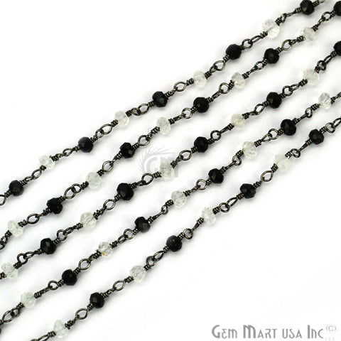 Black Spinel With Crystal Gemstone Beaded Wire Wrapped Rosary Chain