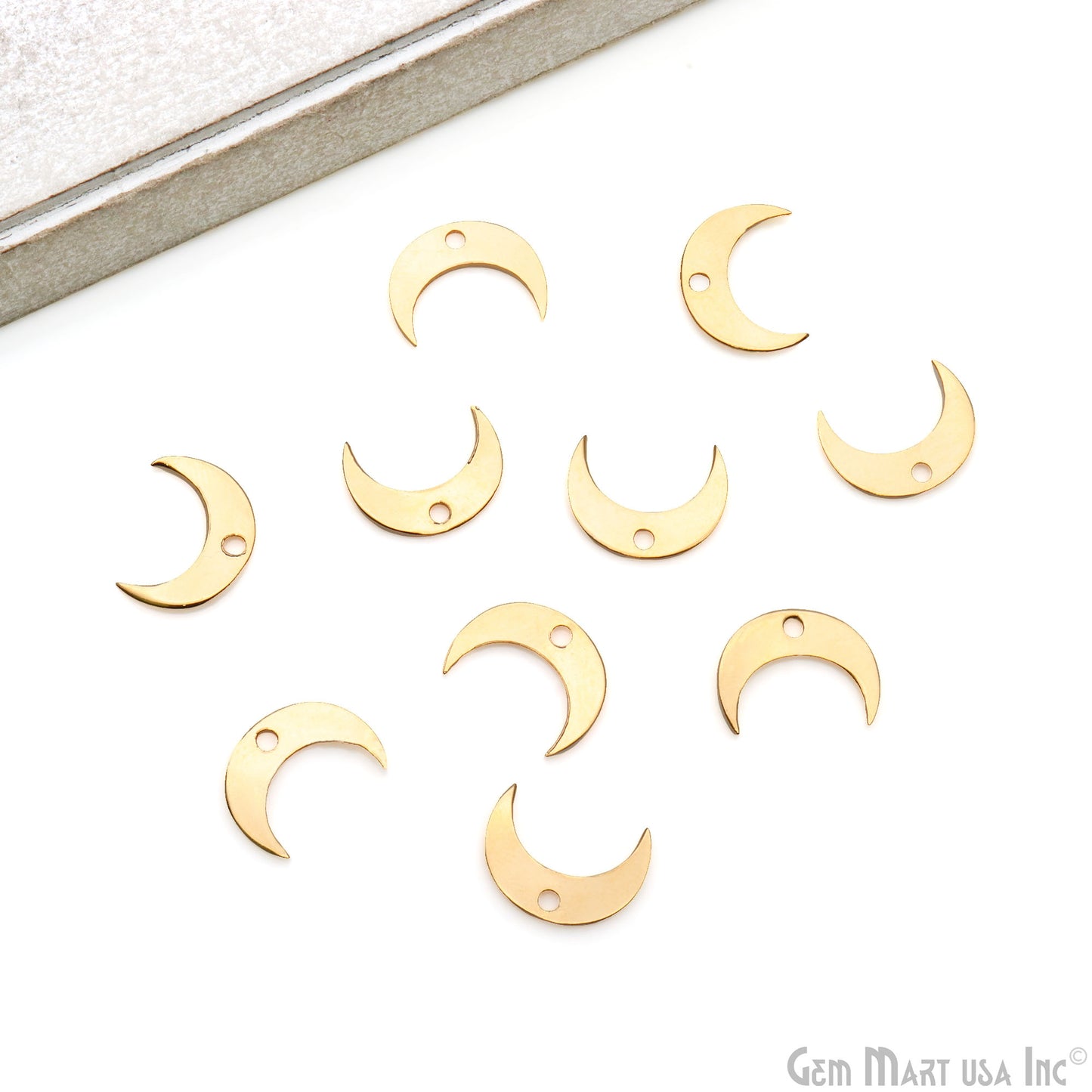 Moon Shape Laser Finding Gold Plated 15.4x12mm Charm For Bracelets & Pendants