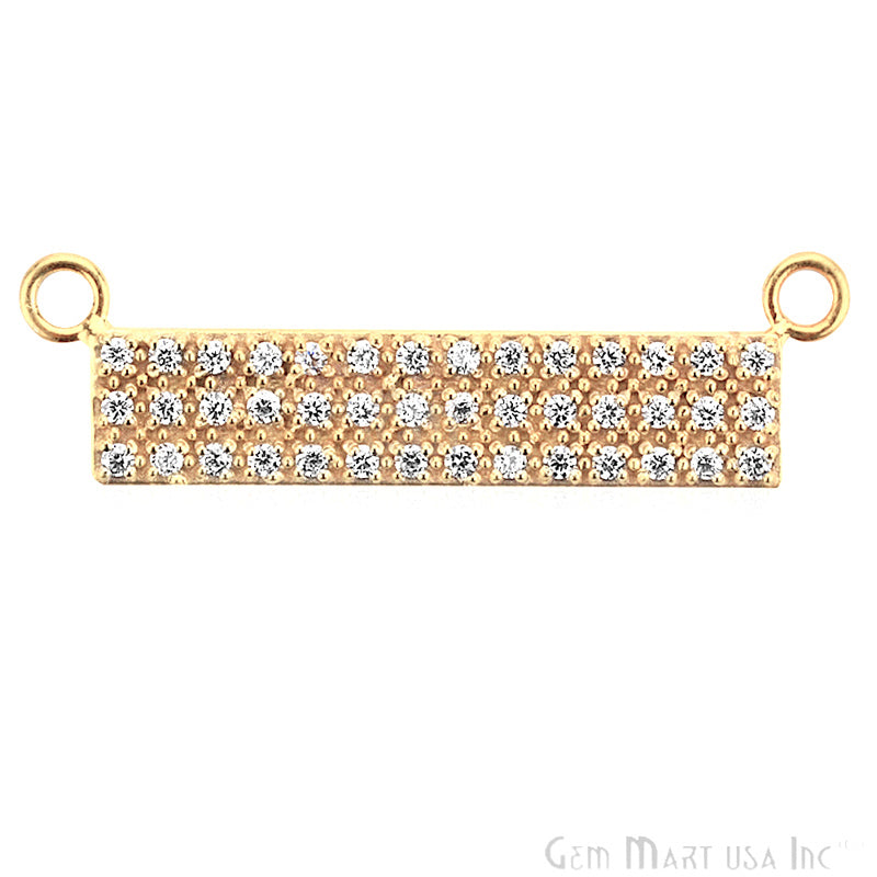 Cubic Zircon Pave 'Bar' Gold Vermeil Charm For Bracelet & Pendants - GemMartUSA