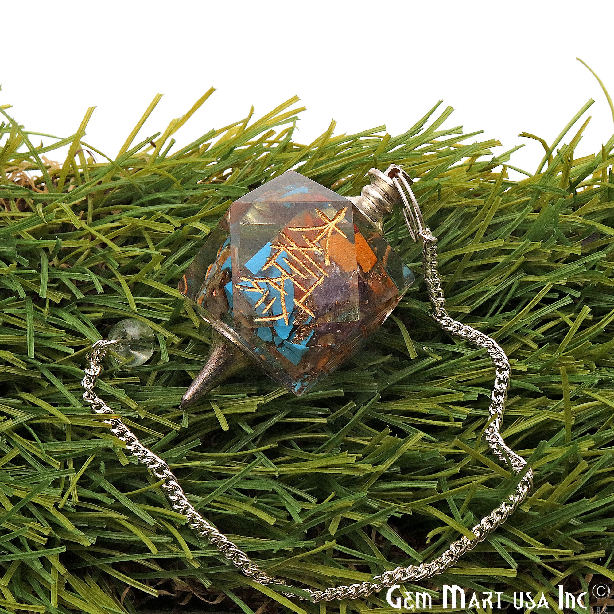 7 Chakra Sphere Pendulam, Healing Crystal, Dowsing Pendulum, Wiccan Dowser, Radiesthesia, Silver Chain - GemMartUSA