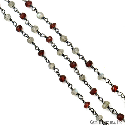 Garnet & Labradorite Faceted Beads 3-3.5mm Oxidized Gemstone Rosary Chain