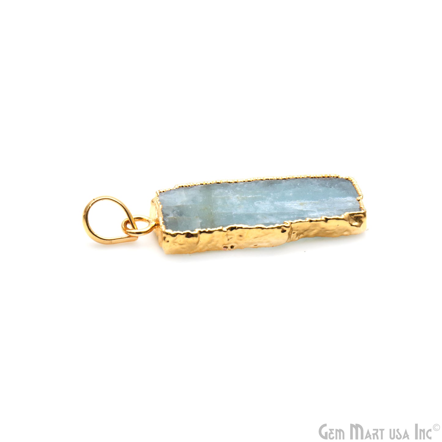 Aquamarine Free Form shape 37x15mm Gold Electroplated Gemstone Single Bail Pendant