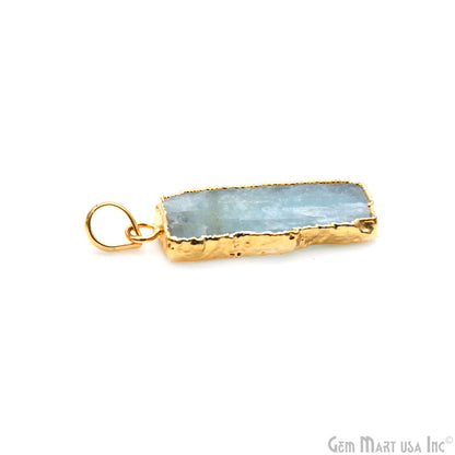 Aquamarine Free Form shape 37x15mm Gold Electroplated Gemstone Single Bail Pendant