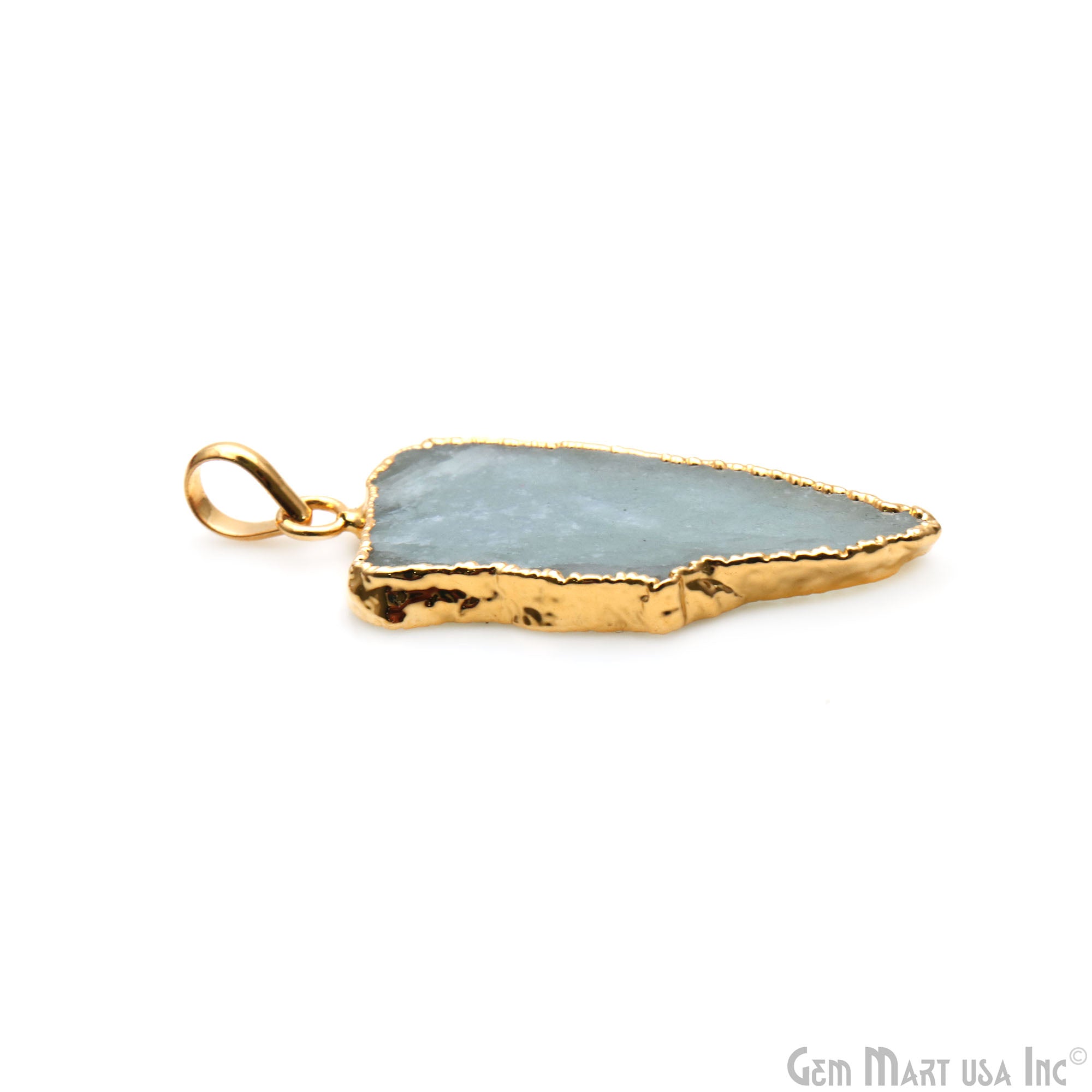 Aquamarine Free Form shape 42x19mm Gold Electroplated Gemstone Single Bail Pendant
