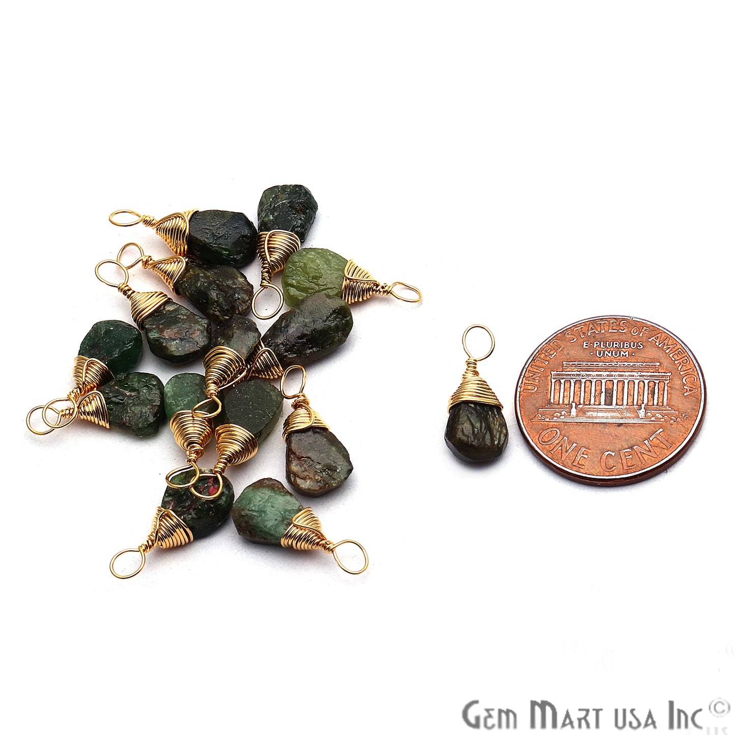 Green Garnet Gold Wire Wrapped 15x7mm Jewelry Making Drop Shape Connector - GemMartUSA