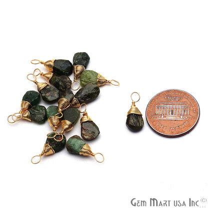 Green Garnet Gold Wire Wrapped 15x7mm Jewelry Making Drop Shape Connector - GemMartUSA