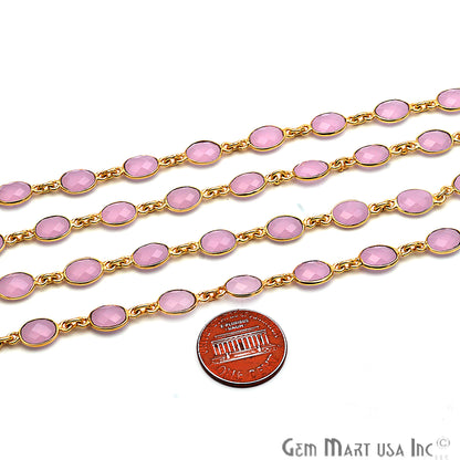 Rose Chalcedony 7x5mm Bezel Link Gold Plated Continuous Connector Chain - GemMartUSA