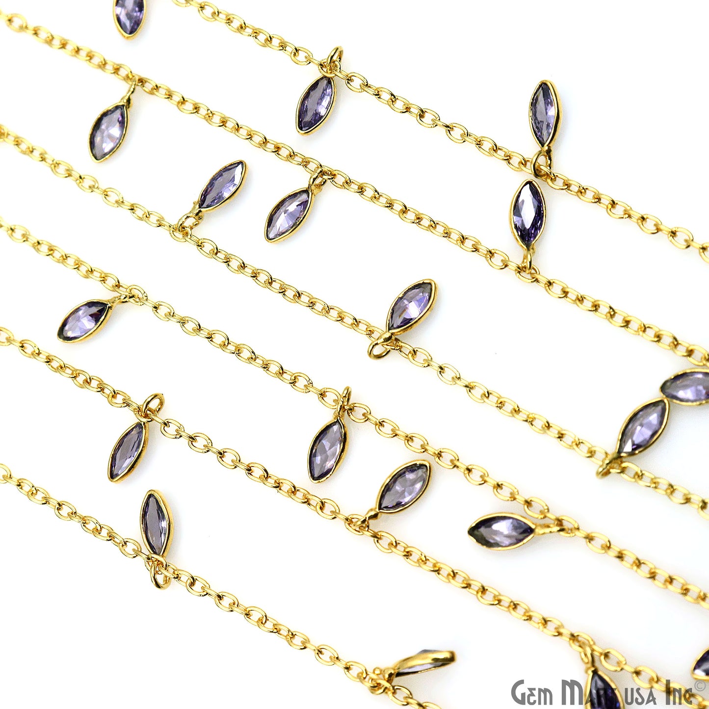 Tanzanite Zircon Marquise 5x4mm Bezel Gold Plated Dangle Fancy Rosary Chain