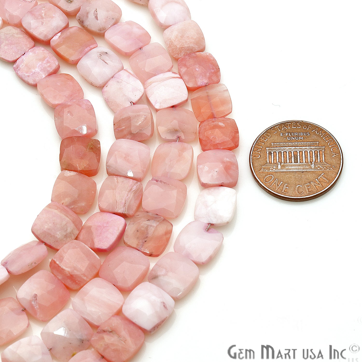 Pink Opal Square Shape Gemstone 7mm Beaded Handmade Rondelle - GemMartUSA