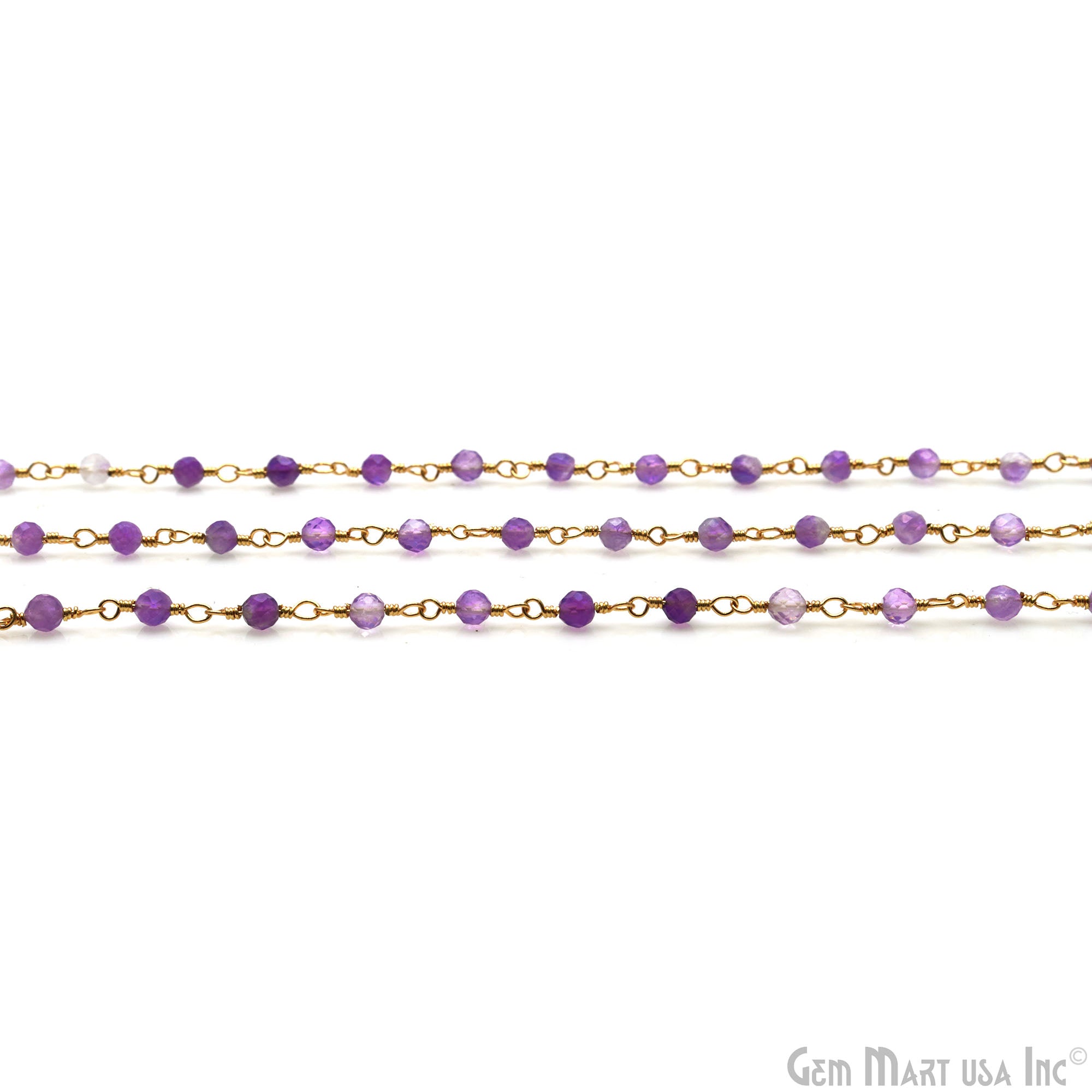 Shaded Amethyst Gold Plated Wire Wrapped Beads Rosary Chain