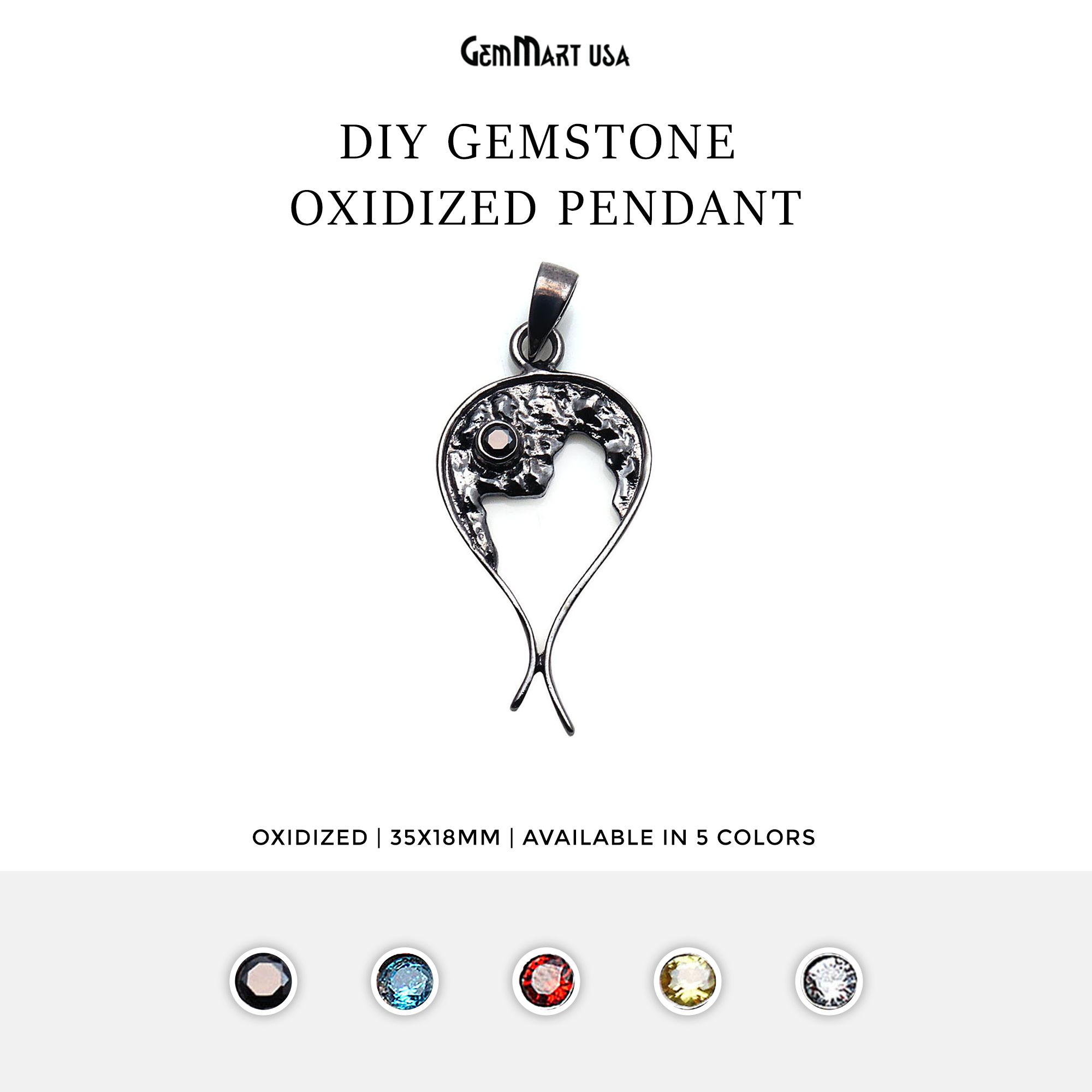 DIY Gemstone 35x18mm Oxidized Unique Necklace Pendant