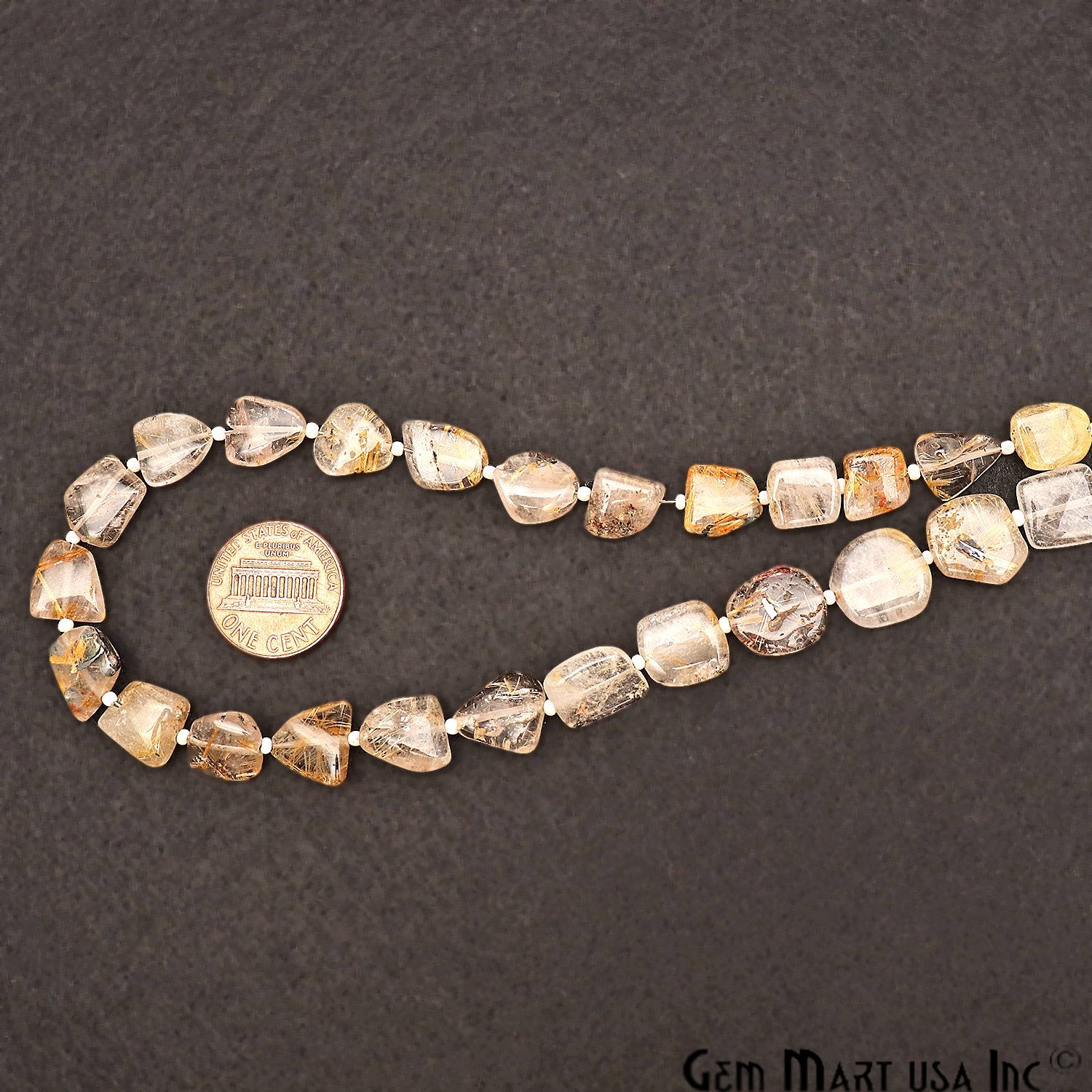 Golden Rutilated Free Form 12x9mm Tumble Beads Gemstone Strands - GemMartUSA