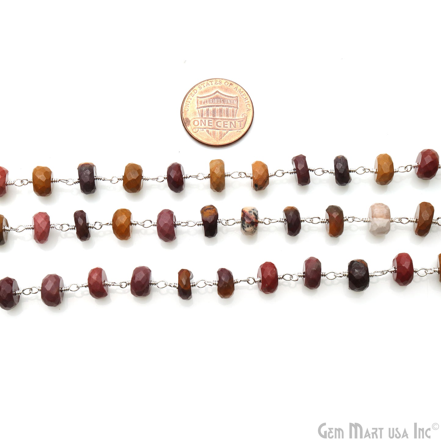 Mookaite Faceted Beads 6-7mm Silver Plated Wire Wrapped Rosary Chain