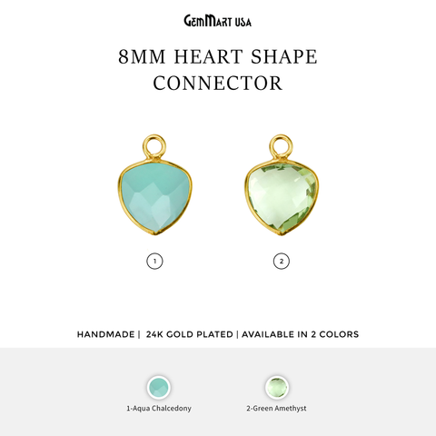 Heart 8mm Gold Plated Single Bail Gemstone Bezel Connector