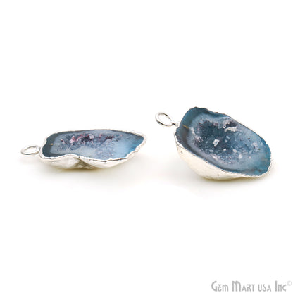 Geode Druzy 30x18mm Organic Silver Electroplated Single Bail Gemstone Earring Connector 1 Pair