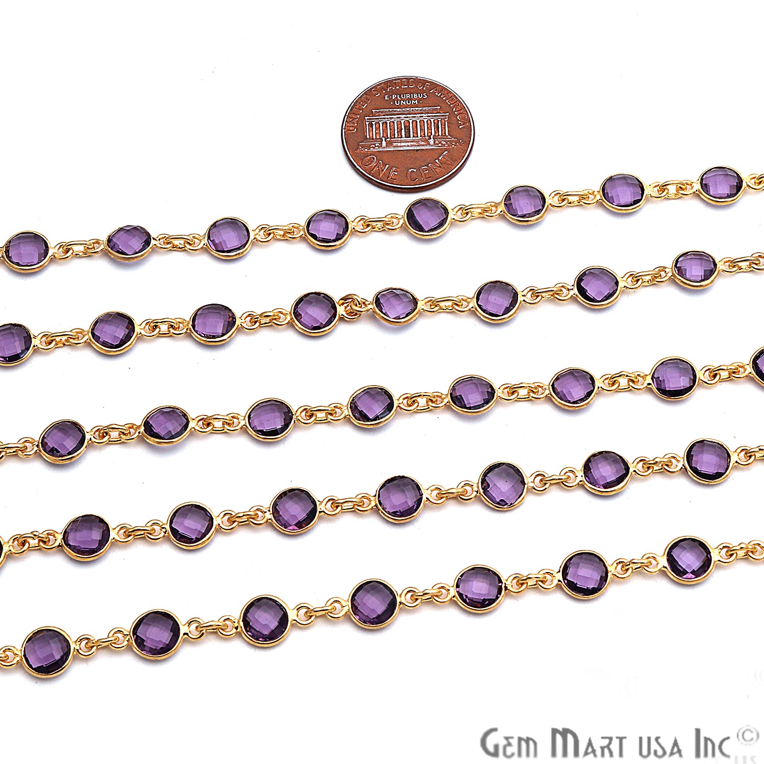 Amethyst 5mm Bezel Link Gold Plated Continuous Connector Chain - GemMartUSA