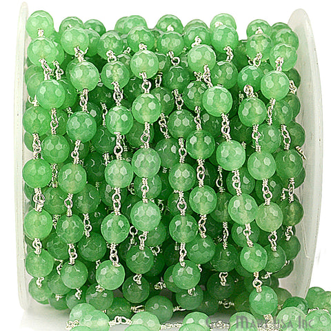 Baby Green Jade Beads Silver Plated Wire Wrapped Rosary Chain (763854487599)