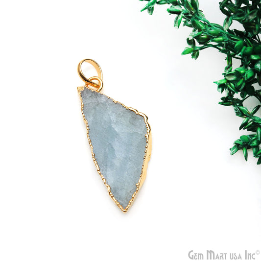 Aquamarine Free Form shape 36x15mm Gold Electroplated Gemstone Single Bail Pendant