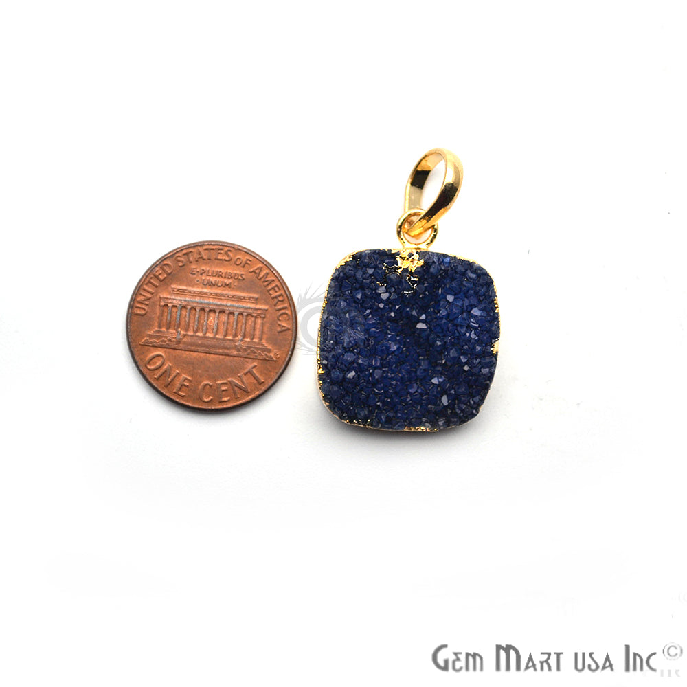 Blue Druzy 24x20mm Gold Electroplated Single Bail Pendant - GemMartUSA