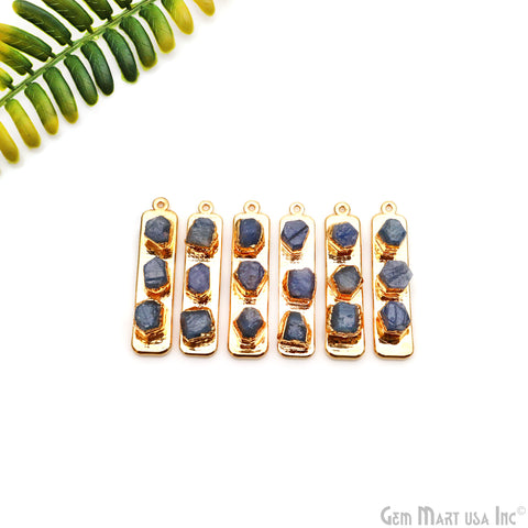 Rough Gemstone Gold Electroplated Rectangle 47x10mm Gemstone Bar Necklace Pendant Connector
