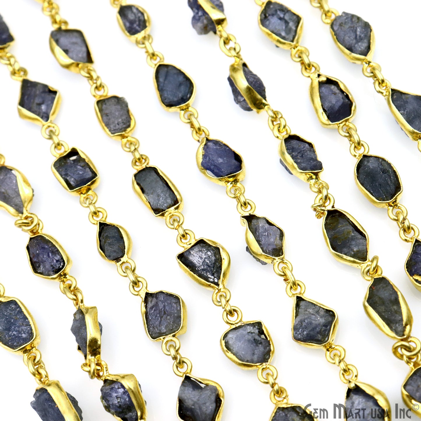 Rough Tanzanite Organic 10mm Gold Plated Bezel Continuous Connector Chain