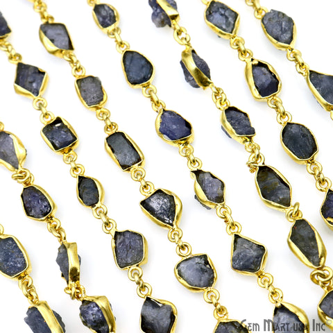 Rough Tanzanite Organic 10mm Gold Bezel Continuous Connector Chain