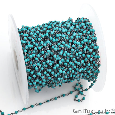 Turquoise Green Smooth 2-2.5mm Beaded Oxidized Wire Wrapped Rosary Chain - GemMartUSA