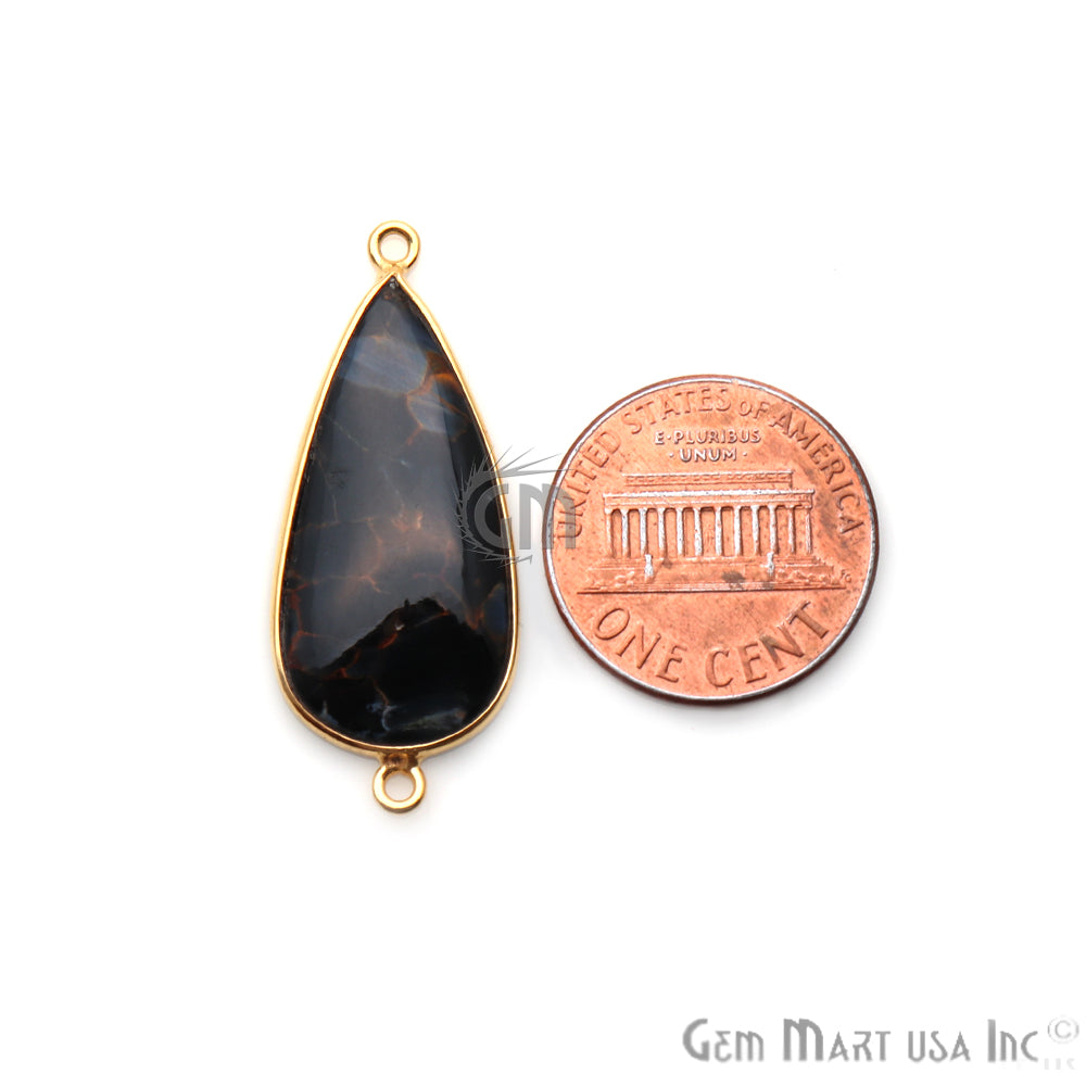 Pietersite Cabochon 15x29mm Pear Gold Plated Double Bail Gemstone Connector - GemMartUSA