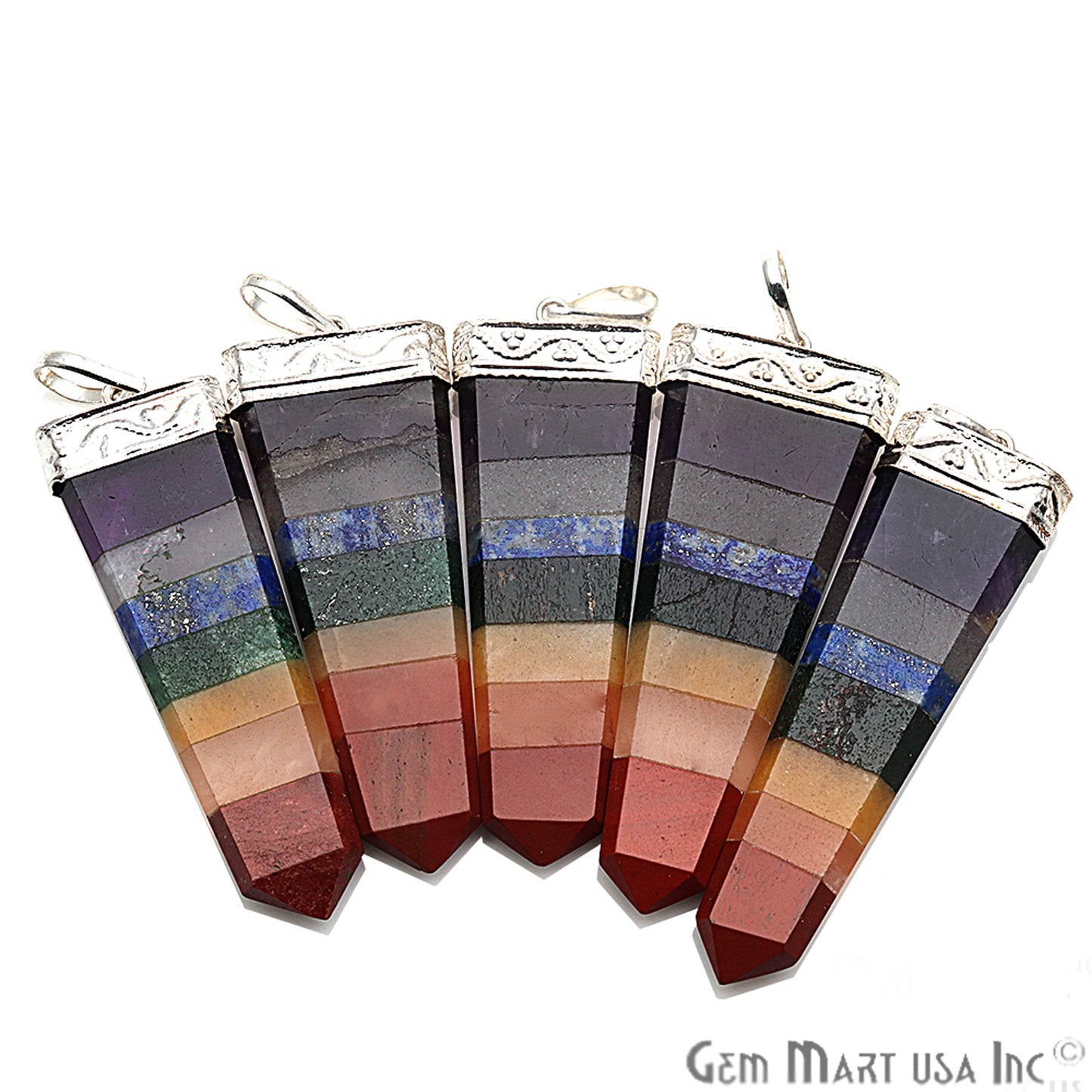 DIY Seven Chakra Healing Crystal Silver Plated Flat Point 50x20mm Pendant - GemMartUSA