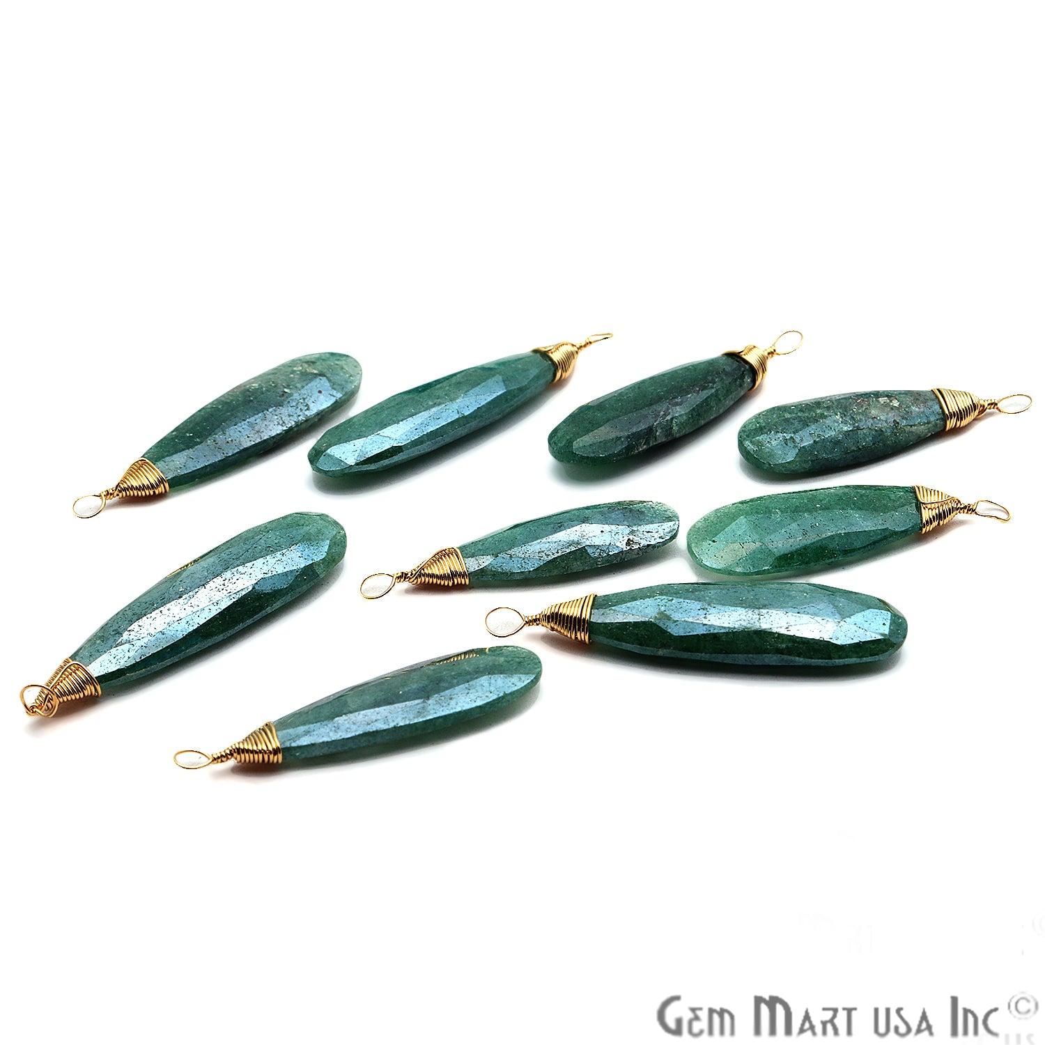 Emerald Gold Wire Wrapped 40x10mm Jewelry Making Pears Shape Connector - GemMartUSA