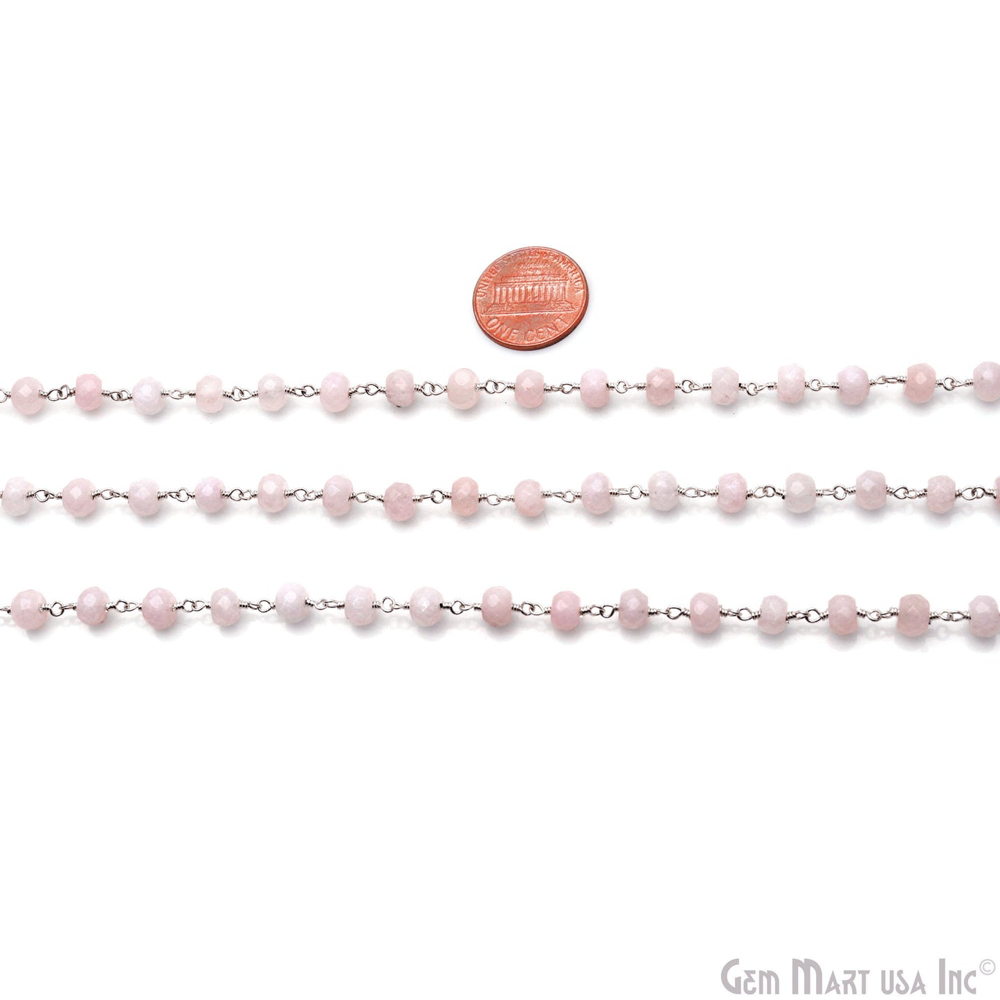 Light Pink Jade Faceted 5-6mm Silver Wire Wrapped Beads Rosary Chain