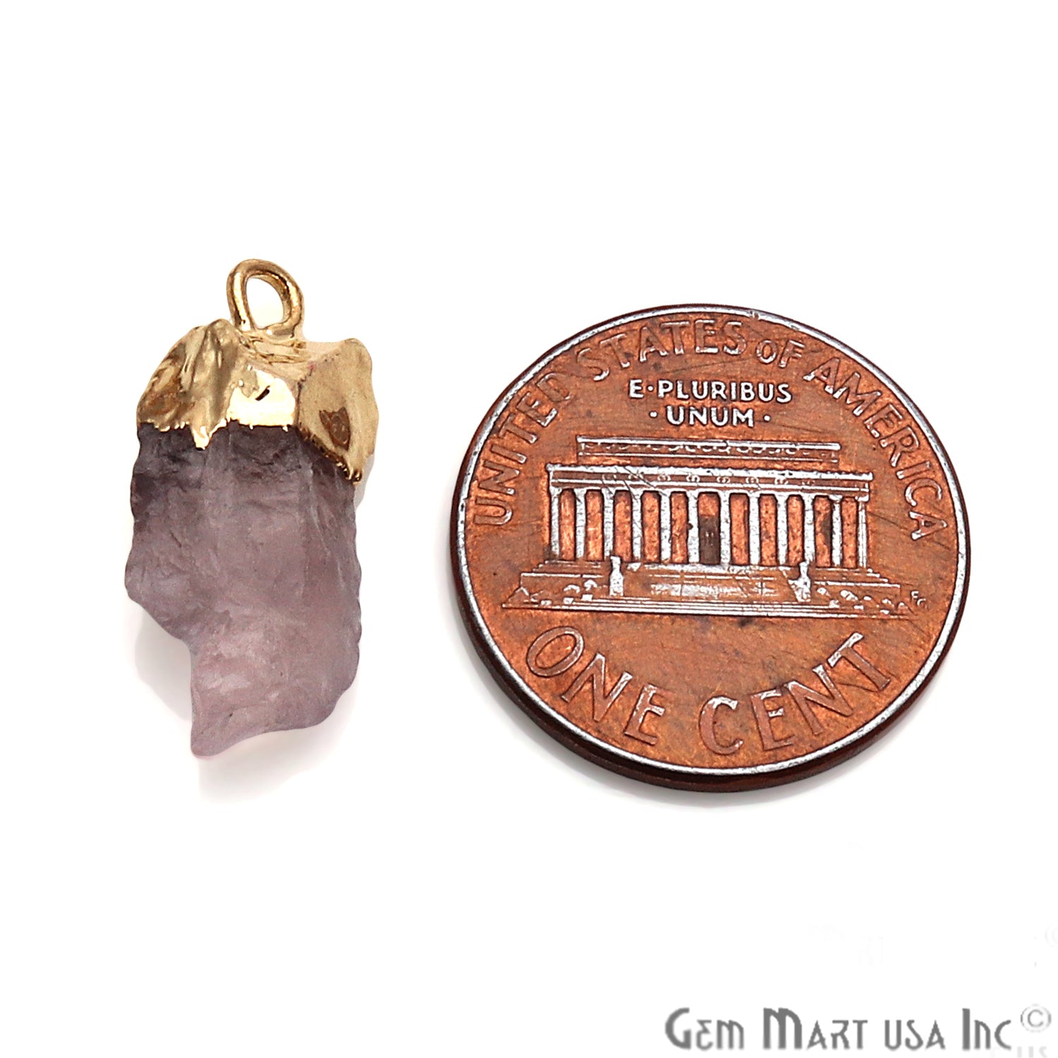 Rough Rose Quartz Gemstone 20x8mm Organic Shape Gold Edged Connector Charm - GemMartUSA