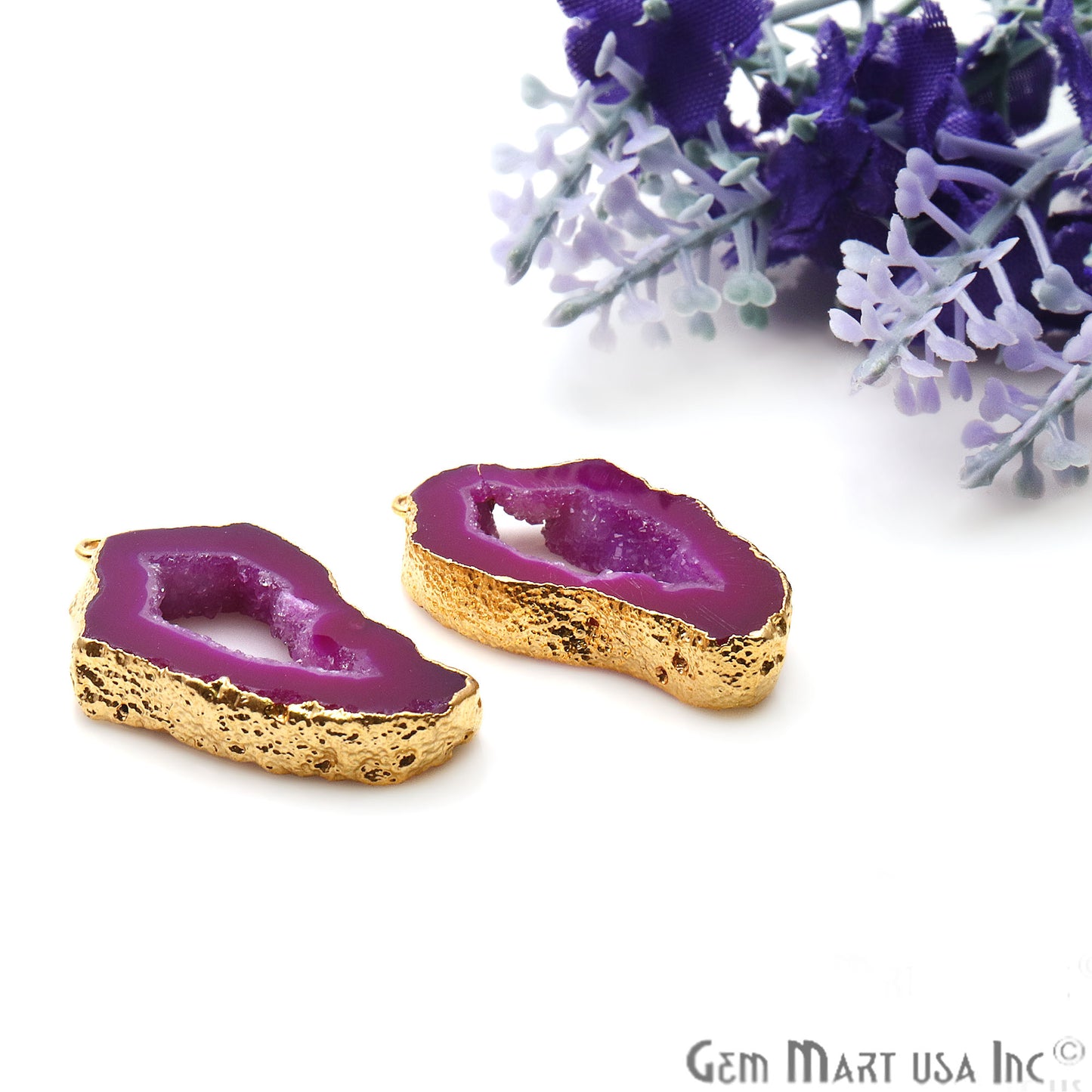 Agate Slice 16x31mm Organic Gold Electroplated Gemstone Earring Connector 1 Pair - GemMartUSA