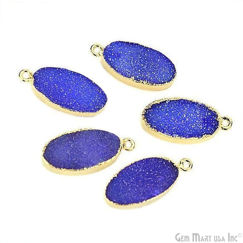 Color Gold Electroplated Oval 10X20mm Single Bail Druzy Gemstone Connector
