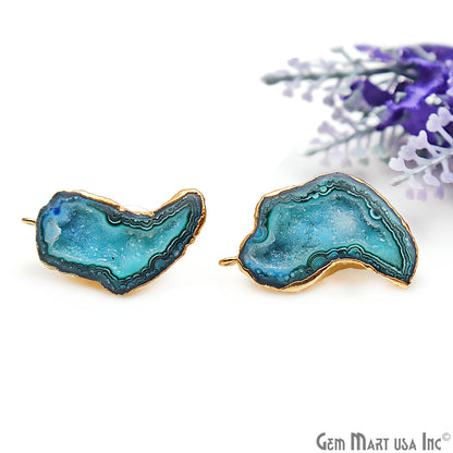 DIY Agate Slice Geode Druzy 33x17mm Gold Electroplated Loop Connector Studs Earrings - GemMartUSA