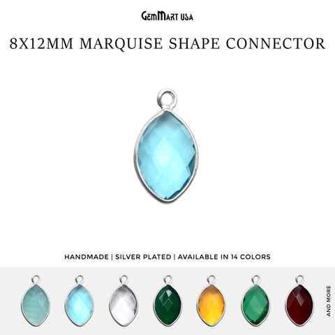 Marquise 8x12mm Single Bail Silver Bezel Gemstone Connector