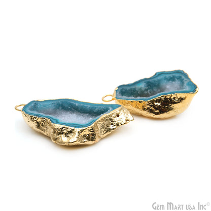 Geode Druzy 22x42mm Organic Gold Electroplated Single Bail Gemstone Earring Connector 1 Pair